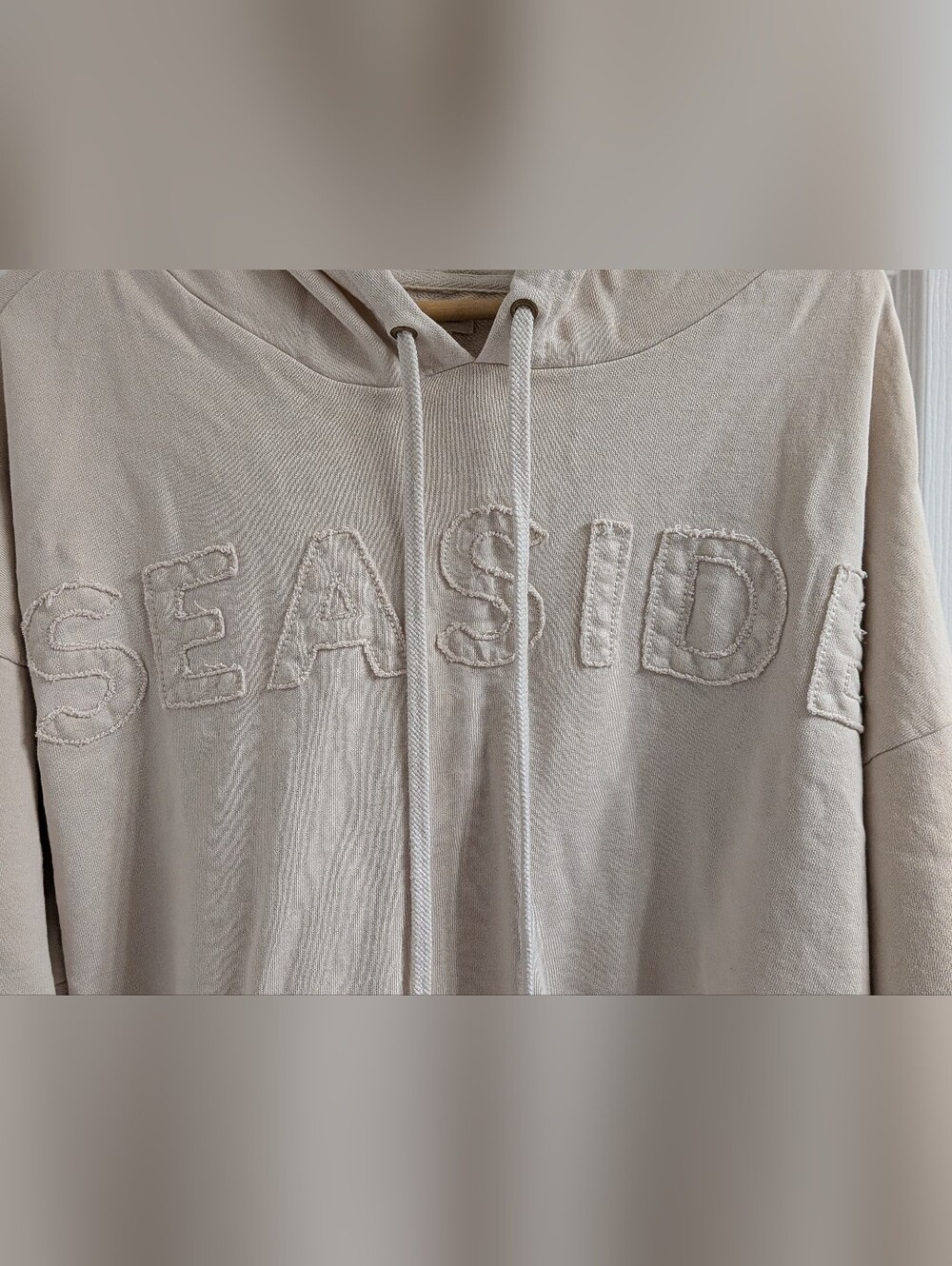 Pilcro Anthropologie Cropped Seaside Hoodie Medium Tan EUC 100% Cotton - Picture 2 of 5